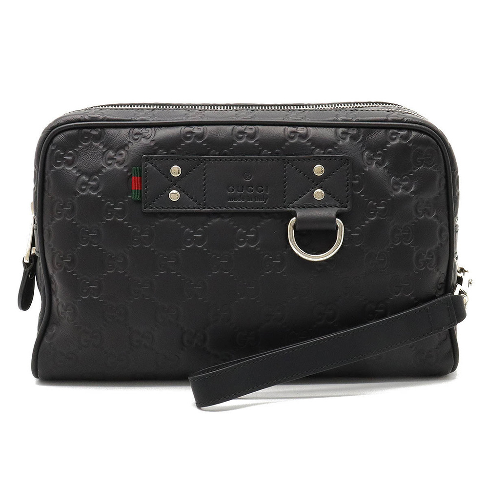 Gucci Guccissima Signature Web Clutch Bag Shoulder Leather Black